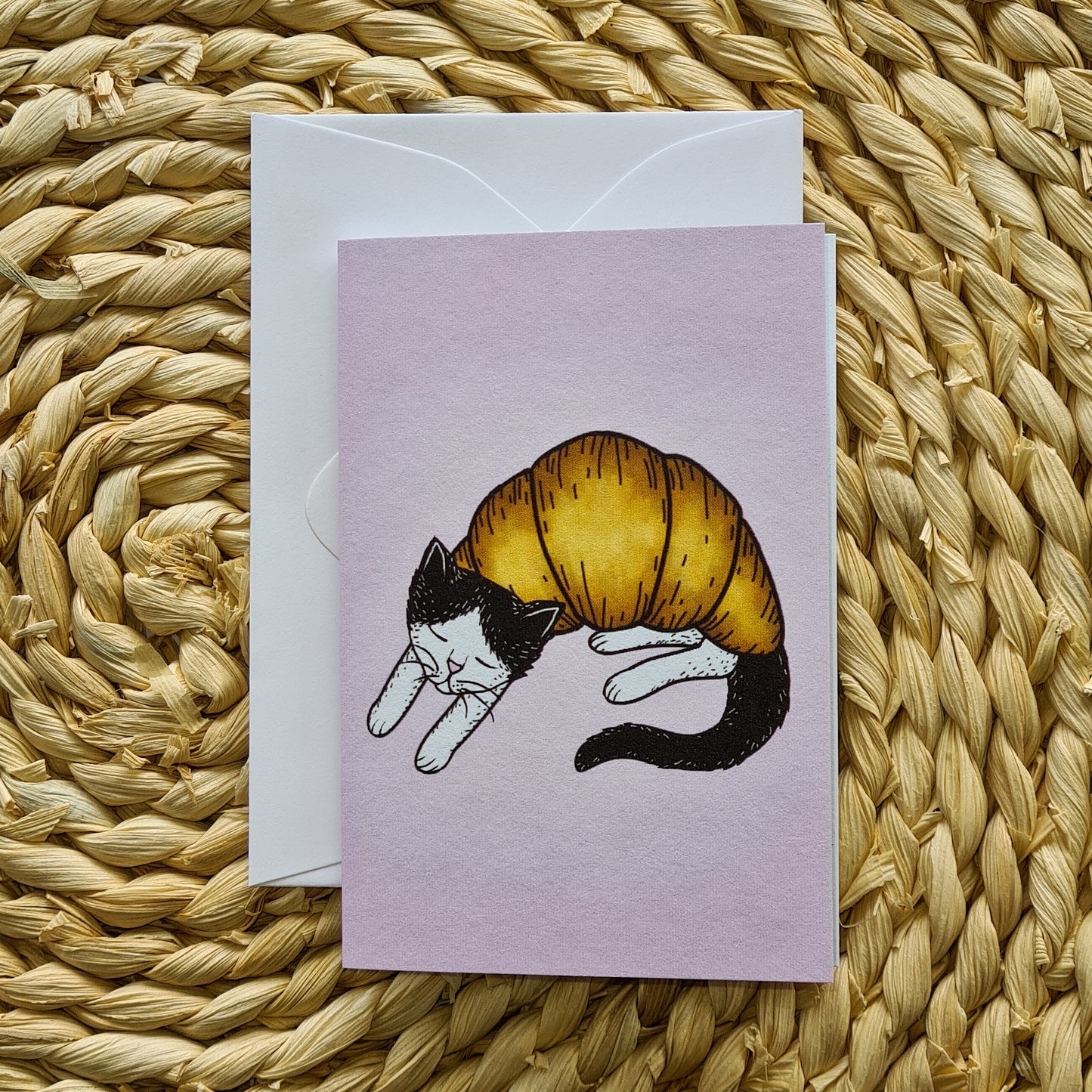 CROISSANT CAT GREETING CARD - SLEEPING CAT