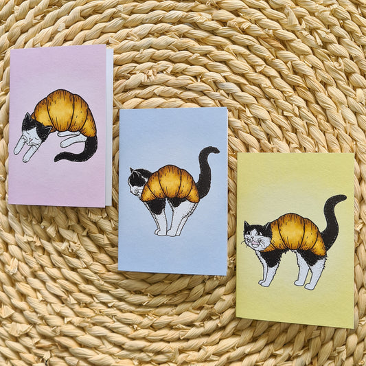 CROISSANT CAT GREETING CARD TRIO